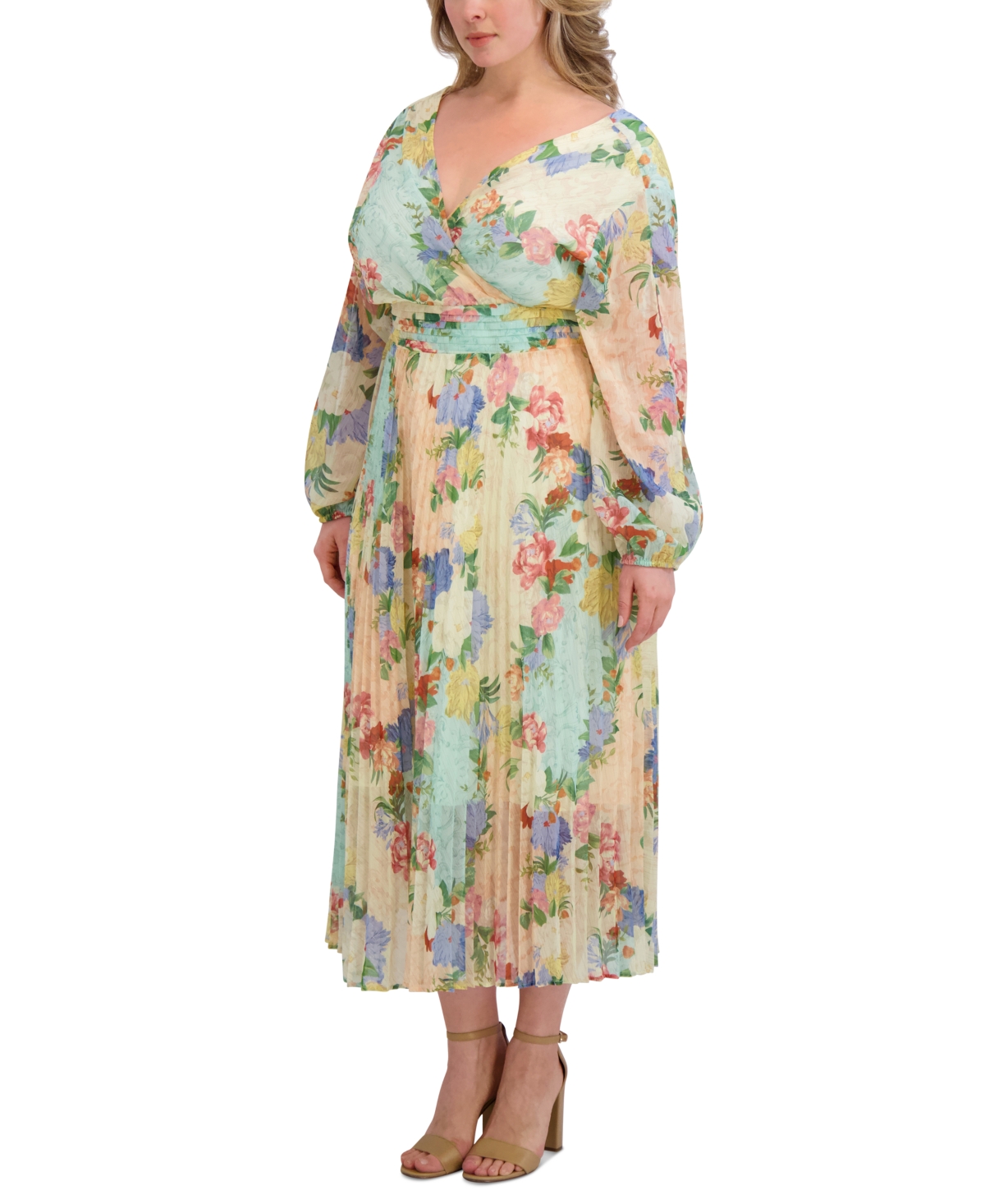 Siena Plus Size Floral-print Pleated Maxi Dress In Multi