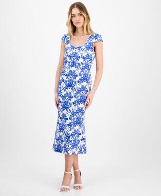 Anne Klein - Printed Sweetheart-Neck Short-Sleeve Midi Dress