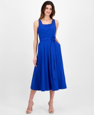 Anne Klein Women's Tie-Waist Seamed Fit & Flare Midi Dress - Macy's