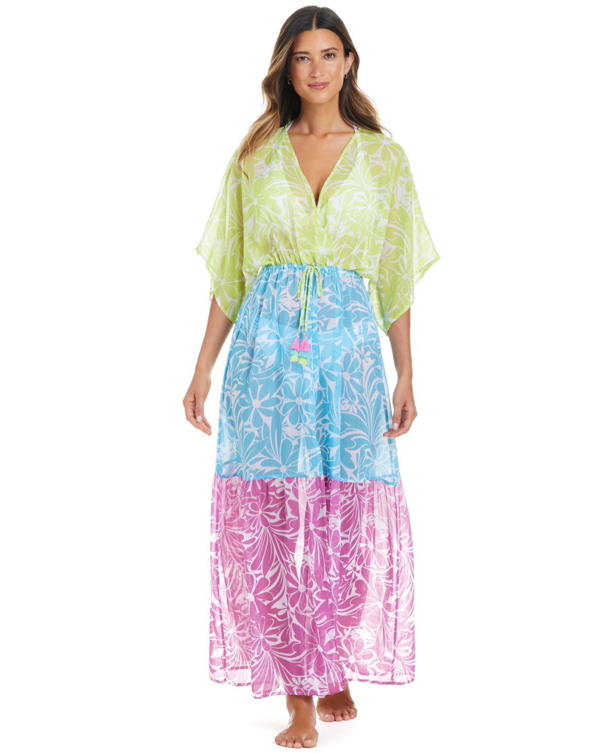 Shop Bleu By Rod Beattie Women's Sock It To Me Printed Chiffon Cover-up Maxi Dress In Multi