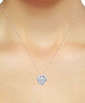 Lab-Grown Diamond Cluster Heart 18" Pendant Necklace (2 ct. t.w.) in Sterling Silver or 14k Gold-Plated Sterling Silver