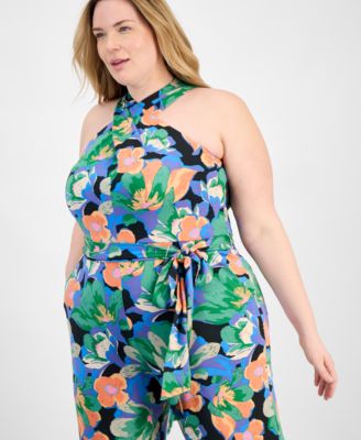 Plus Size Twist Halter-Neck Jersey Jumpsuit