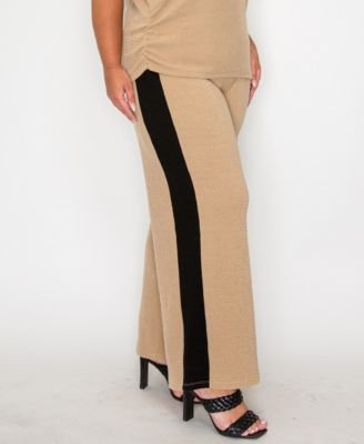 Plus Size Textured Rib Side Contrast Pants