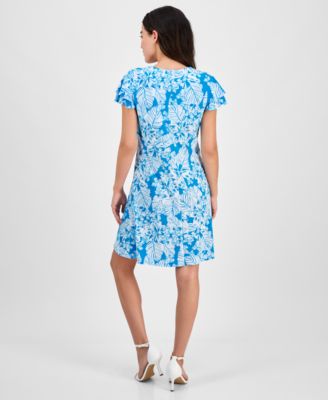 Anne Klein Women's Printed Double Flutter-Sleeve Mini Dress