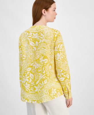 売れ筋商品|||チャータークラブ カットソー トップス レディース Women's Printed 100% Linen Blouse, Exclusively at Macy's Bright White Charter Club Women's 100% Linen Shirt, Created for Macy's