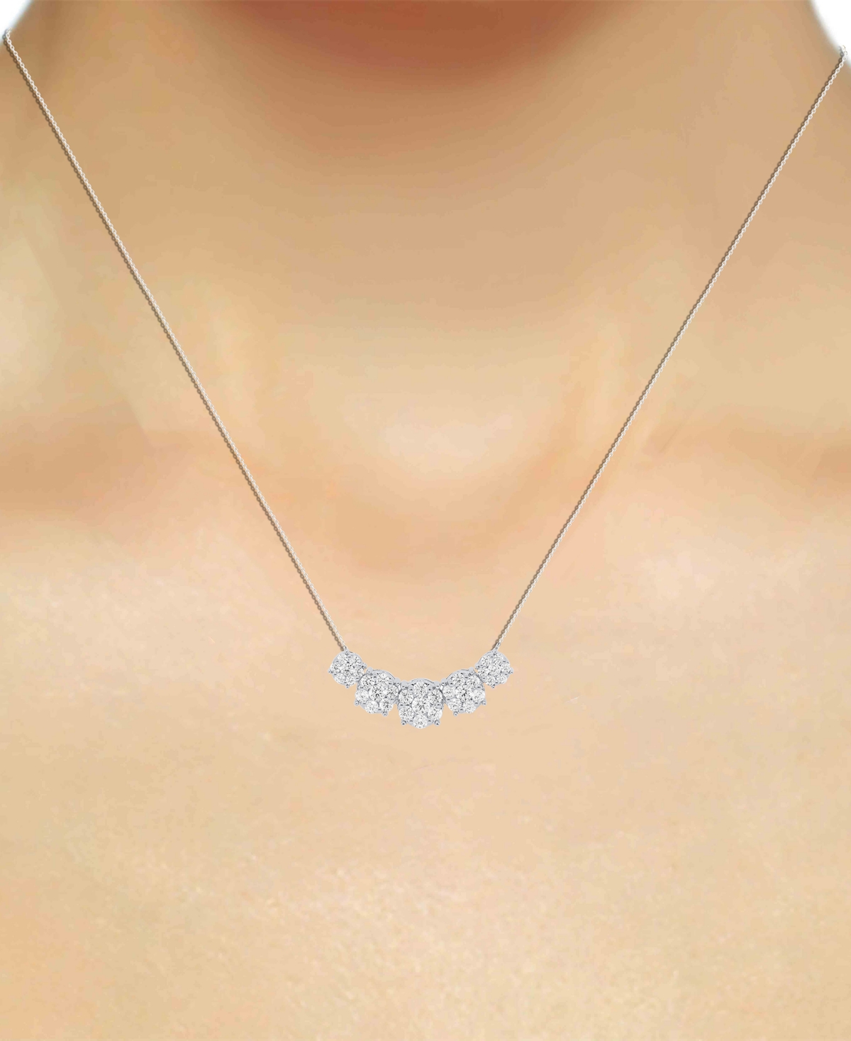 Forever Grown Diamonds Lab Grown Diamond Five Cluster 18" Necklace (2 Ct. T.w.) In Sterling Silver Or 14k Gold-plated Sterl In Sterling Silver