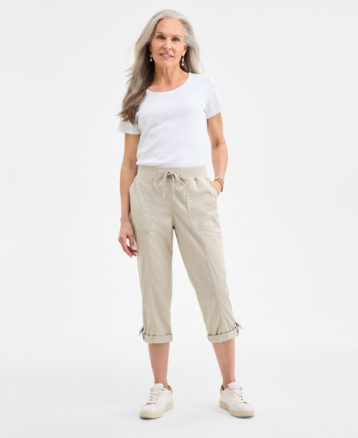 Women's Pull On D-Ring Capri Pants, Exclusively at Macy's - Deep Black