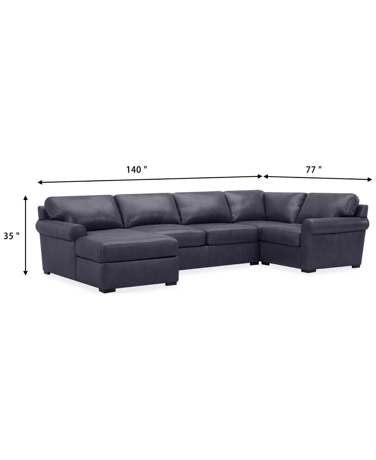 Macy's Radley Roll Arm 139" 4-pc. Leather Square Corner Chaise Sectional, Exclusively At