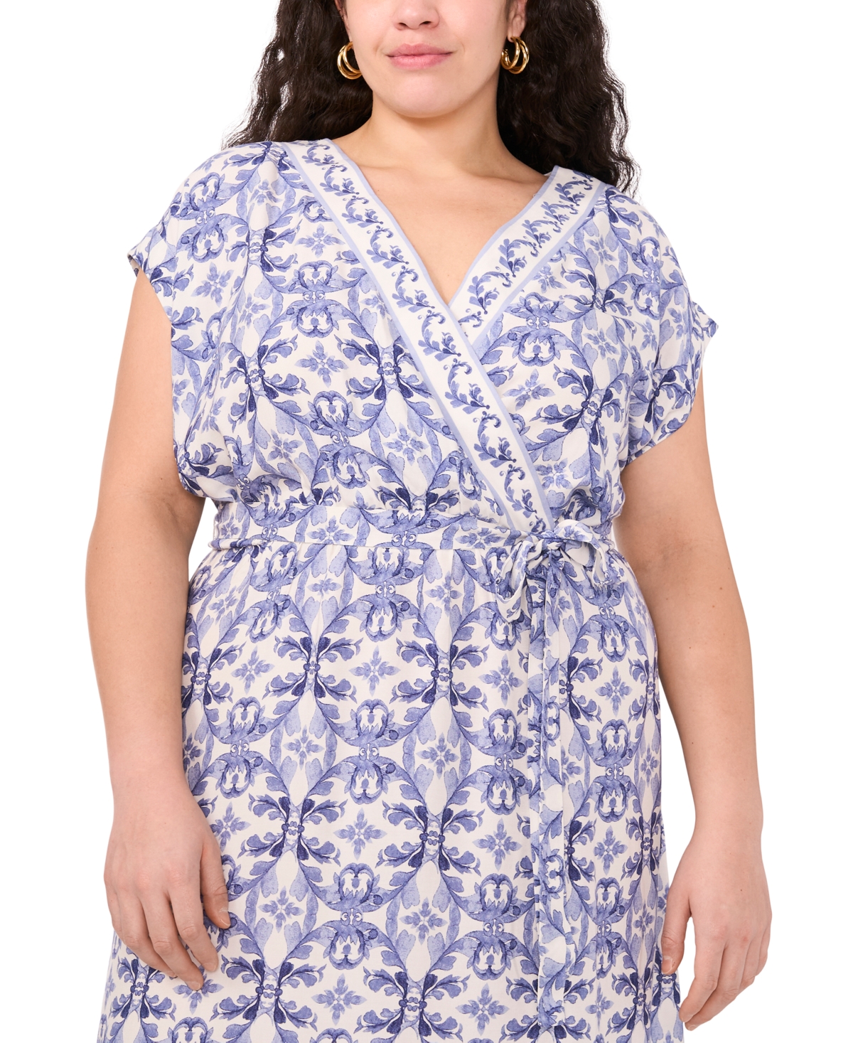 Vince Camuto Surplice Neck Tie Belt Midi Dress In Navy Dream