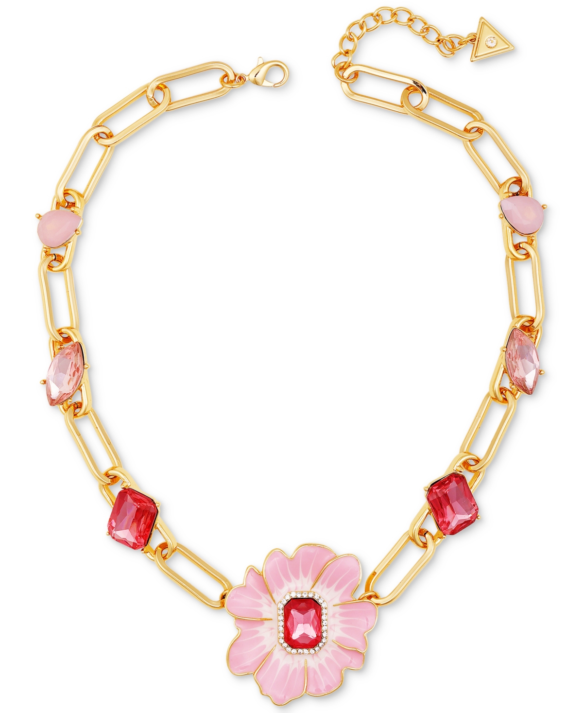 Gold-Tone Enamel & Stone Pink Blossom Statement Necklace, 18" + 2" extender - Gold