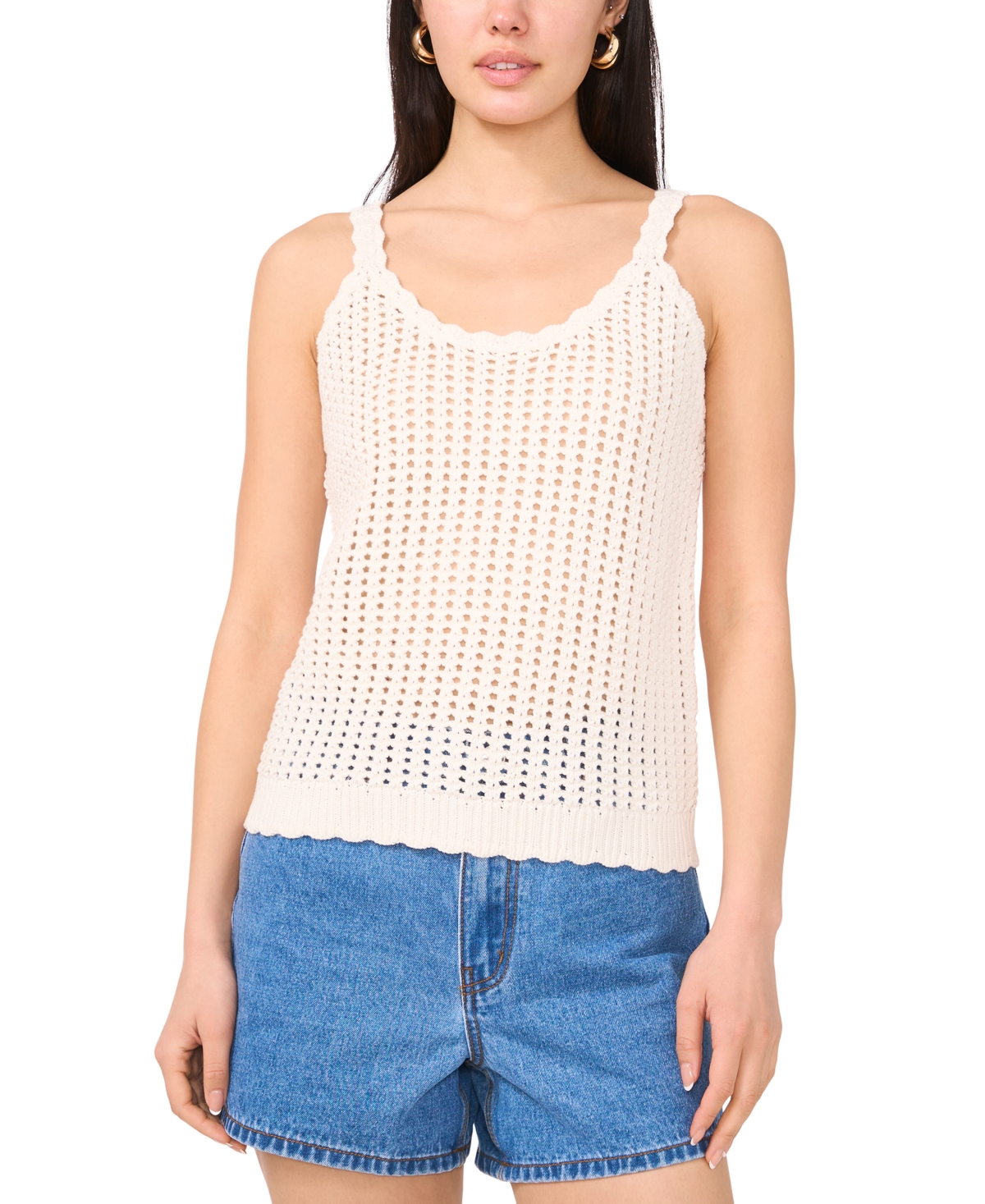 Women's Pointelle Knit Tank Top - Antique White