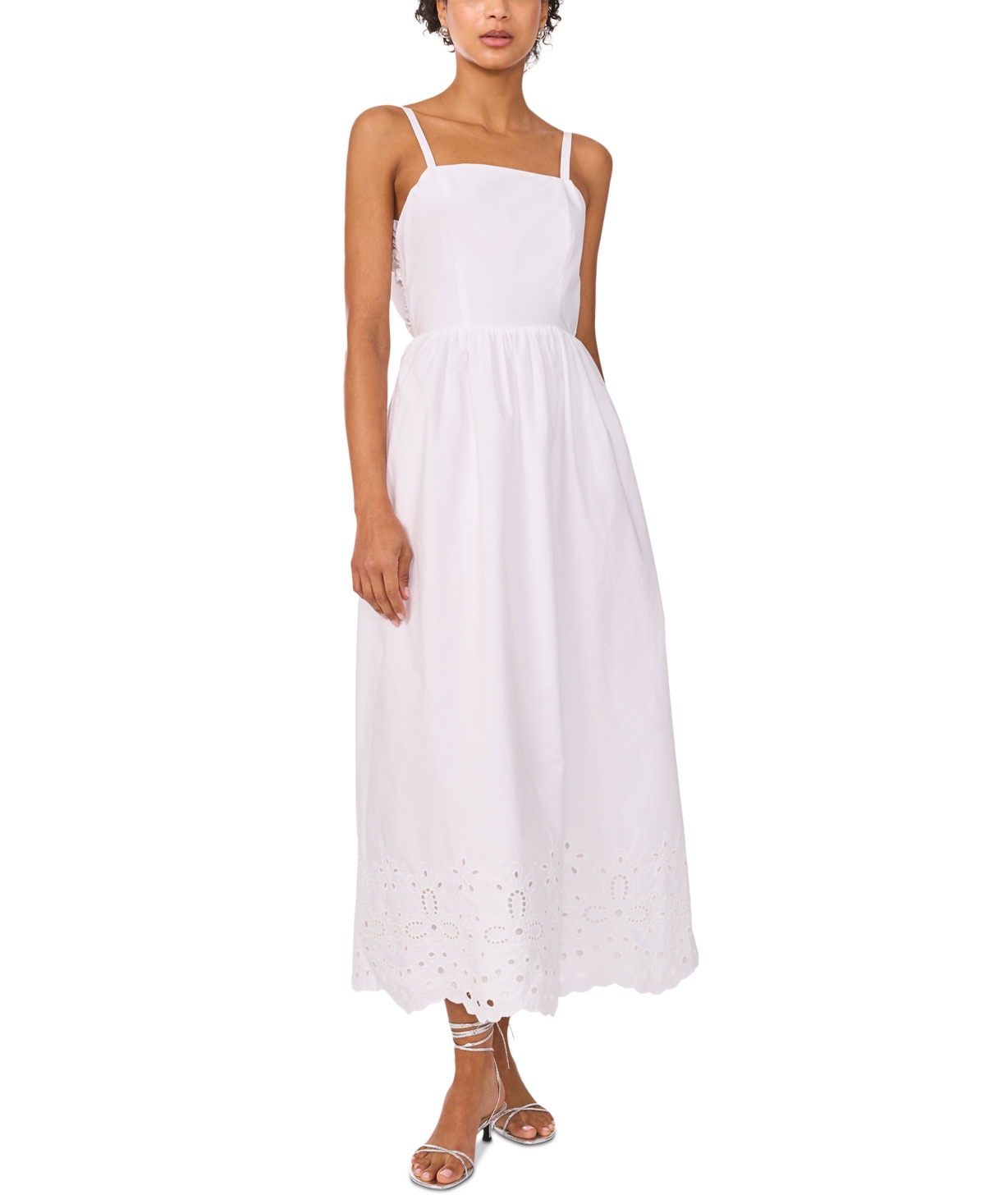 Women's Embroidered Tie-Back Midi Dress - Ultra White