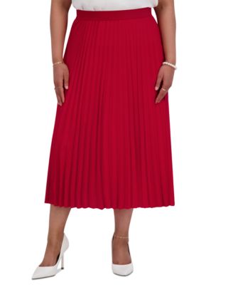 Plus Size Pleated Elastic Waist Skimmer Midi Skirt
