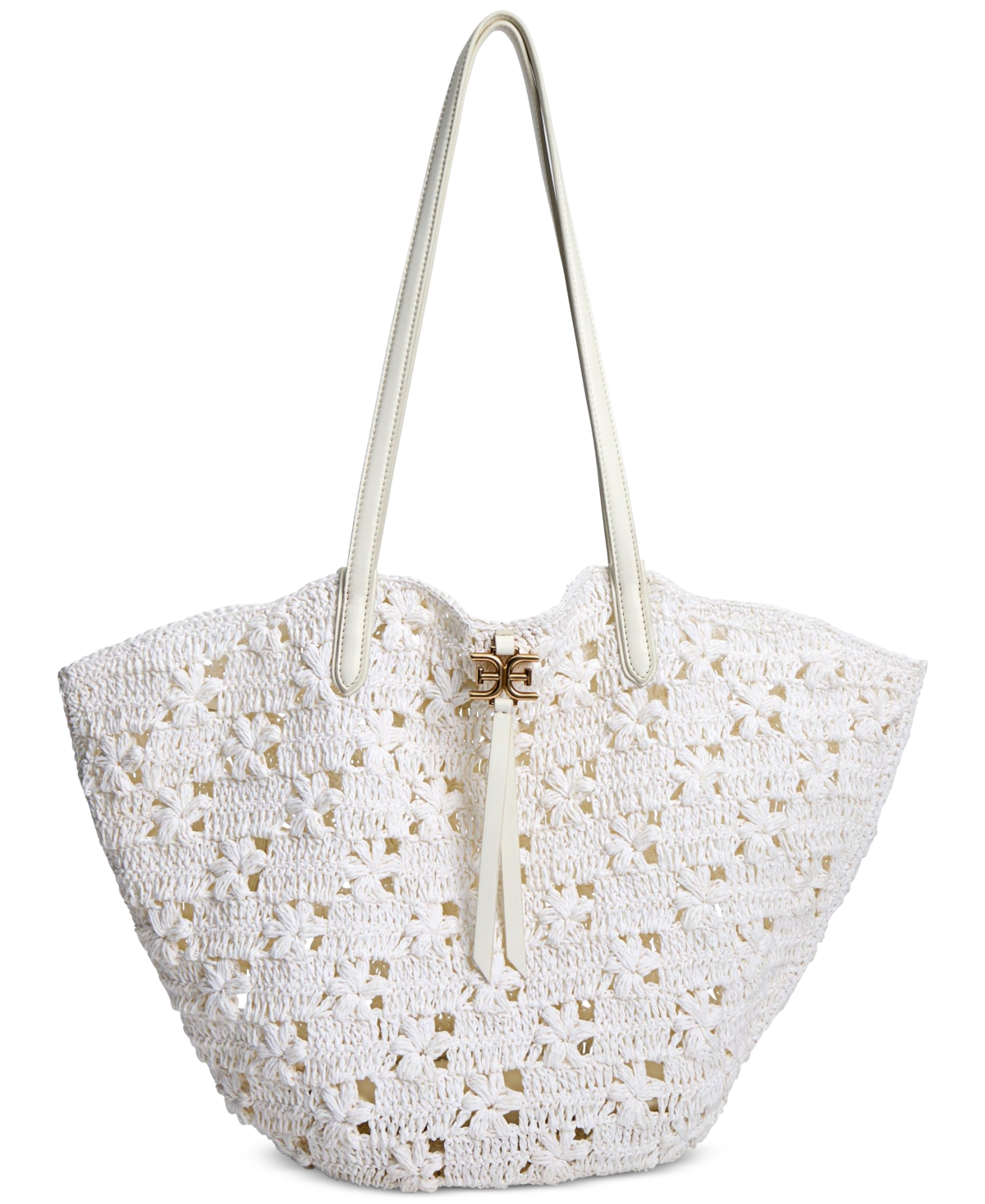 Sam Edelman Layla Floral Raffia Fan Tote In Eggshell