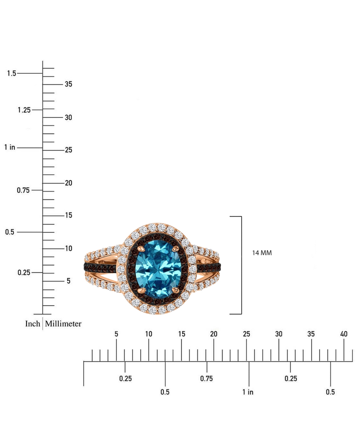 Macy's Blue, White, & Black Cubic Zirconia Halo Ring In 14k Rose Gold-plated Sterling Silver In Pink