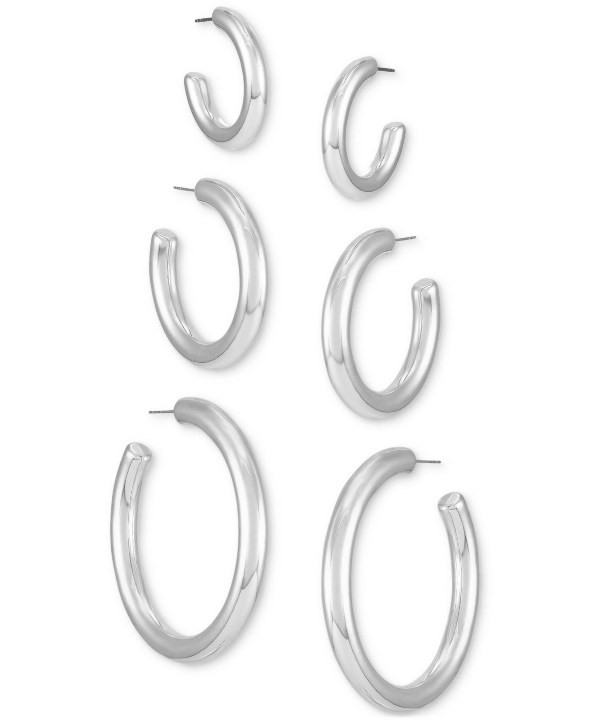 3-Pc. Set Polished Medium & Large Hoop Earrings - Silver