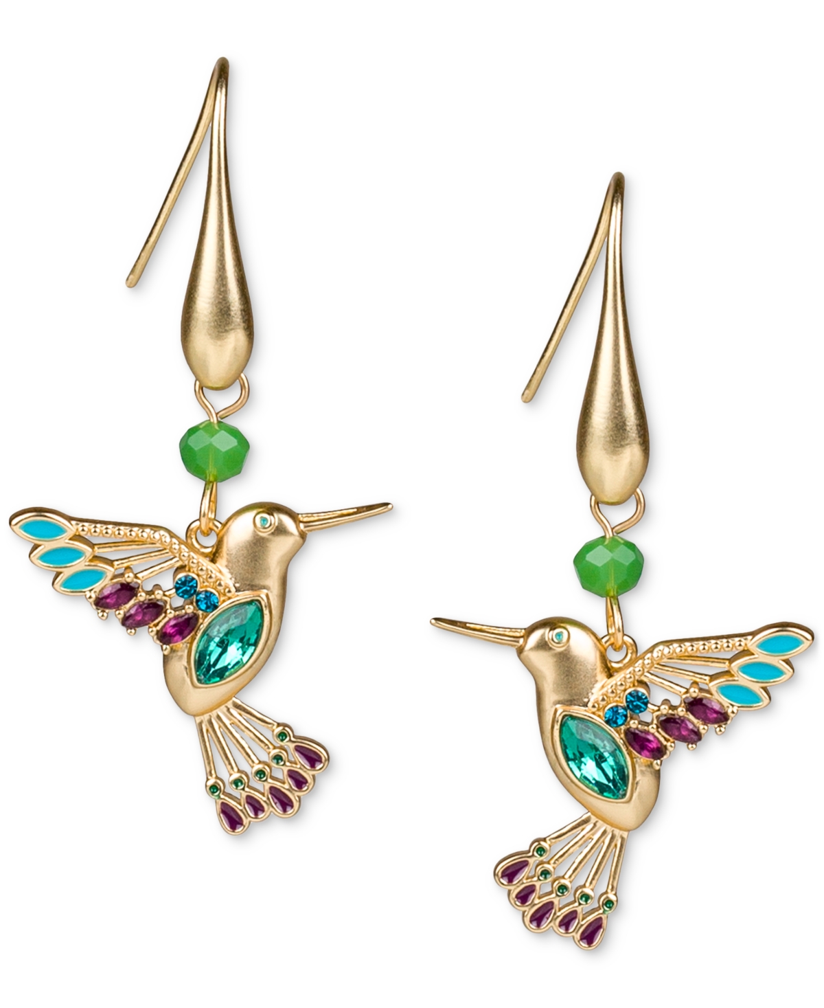 Patricia Nash Gold-tone Stone & Bead Hummingbird Drop Earrings In Matte Gold