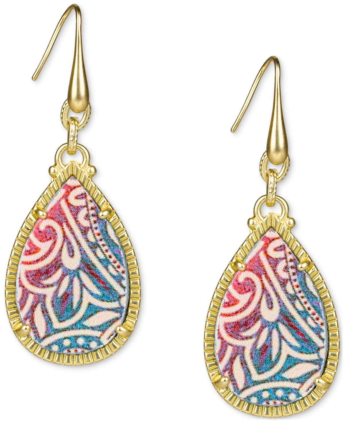 Gold-Tone Greek Ombre Printed Leather Drop Earrings - Egyptian G