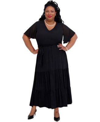 Kasper - Women's V-Neck Flutter-Sleeve Maxi Dress, Regular & Plus Sizes