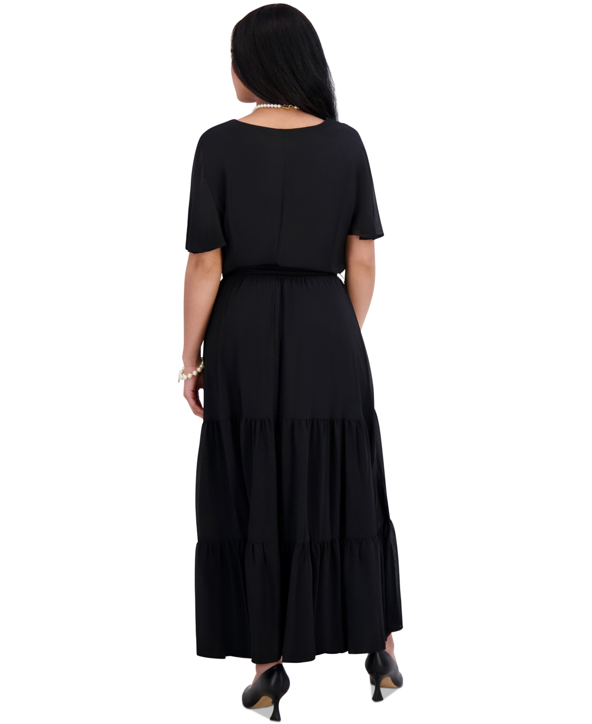Kasper Women's V-neck Flutter-sleeve Maxi Dress, Regular & Plus Sizes In Black