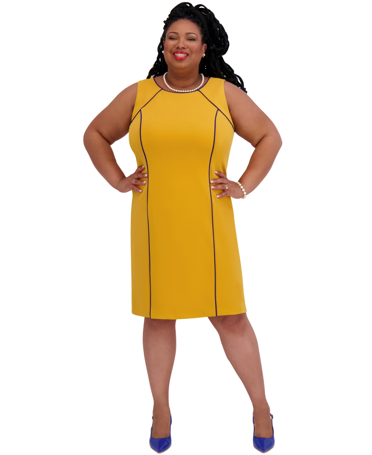 Kasper Women's Piped Sheath Dress, Regular & Plus Size In Gold Signature,royal Signature