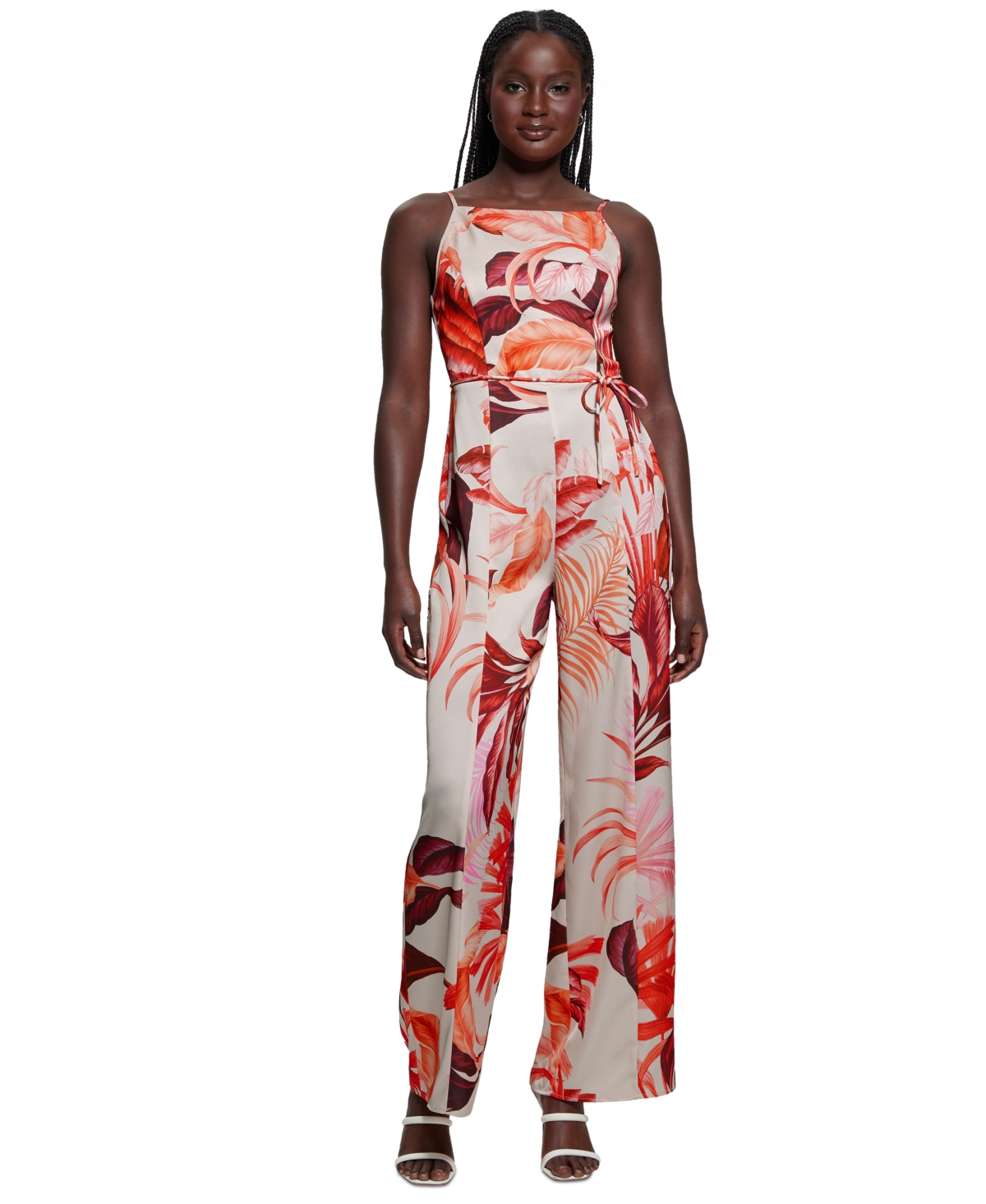 Women's Sana Satin Printed Sleeveless Jumpsuit - ORANGE MULTI
