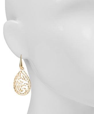 Gold-Tone Lotus Teardrop Openwork Drop Earrings