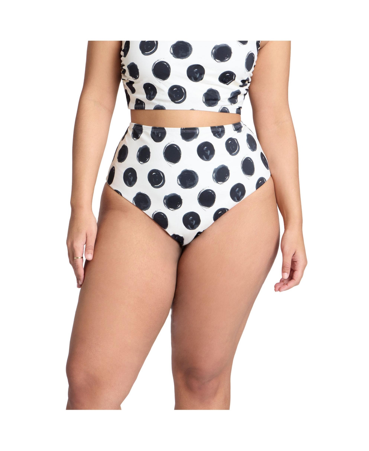 Plus Size High Waisted Bikini Bottom - Black white dot