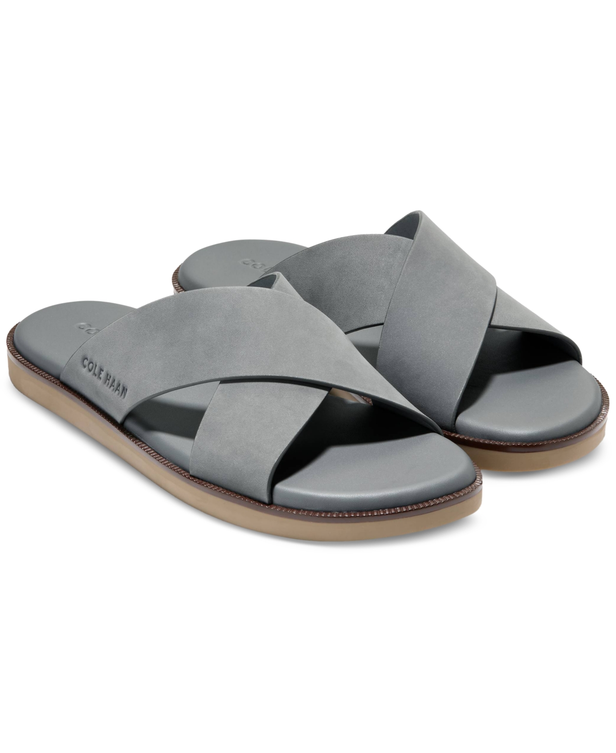 Cole Haan Men's Nantucket Cross Strap Slip-on Slide Sandals In Lava Smoke Nubuck