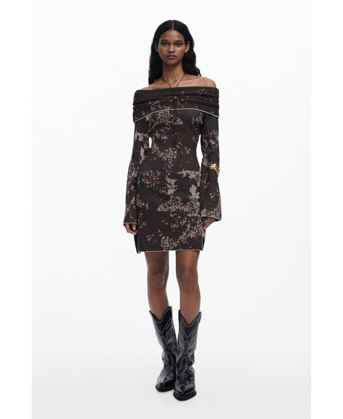 DESIGUAL WOMEN'S FITTED BARDOT DRESS 