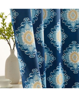 Liam Ogee Ikatt Damask Patterned Window Grommet Curtains Bedroom - Light Blocking Darkening Window Panels, Set of 2 (Navy Blue, 52 W x 96 L