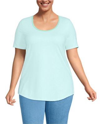 Plus Size Short Sleeve Power Performance Scoop Neck Curved Hem Tunic Tee