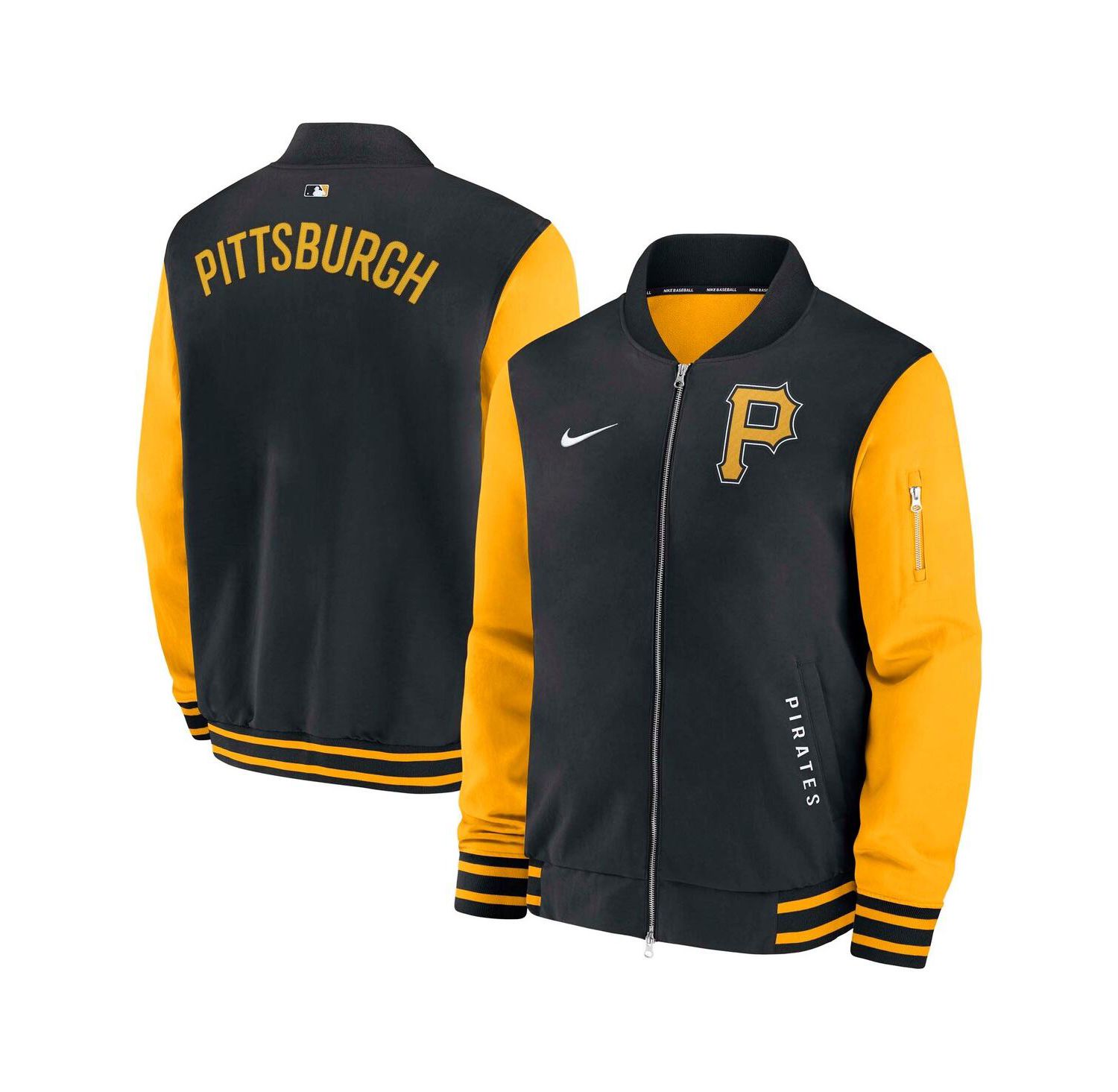 Men's Black/Gold Pittsburgh Pirates Authentic Collection Dugout Full-Zip Bomber Jacket