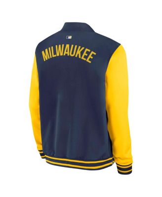 Men's Navy/Gold Milwaukee Brewers Authentic Collection Dugout Full-Zip Bomber Jacket