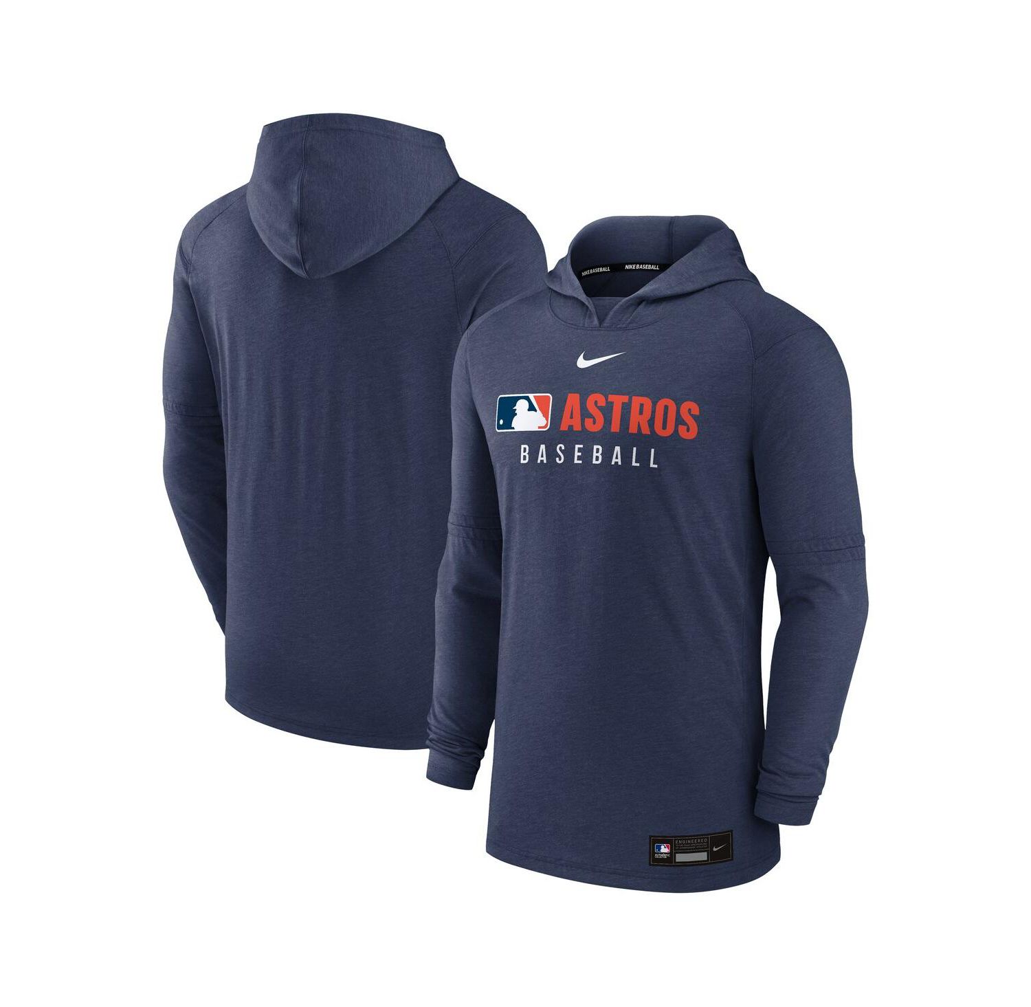 Men's Heather Navy Houston Astros Authentic Collection Tri-Blend Performance Pullover Hoodie