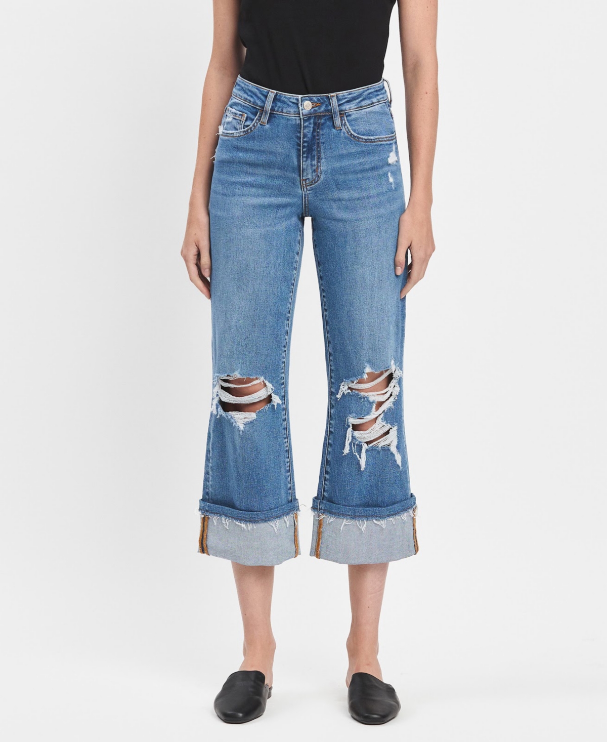 Women's High Rise Cuffed Wide Leg Jeans - Attendant blue