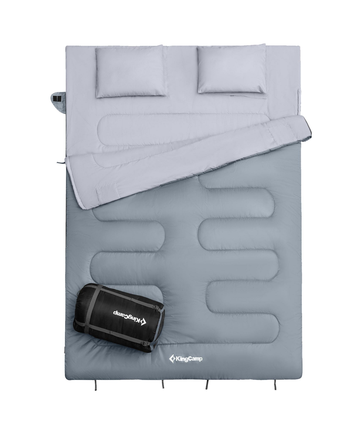87x59" 2 Person 20 Degree Family Couple Sleeping Bag w/2 Pillows, Grey