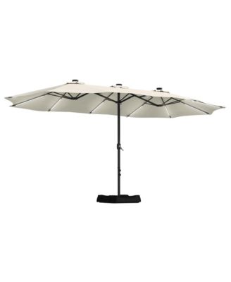 15 ft Solar LED Double Sided Twin Outdoor Patio Market Umbrella with Base Weight Included