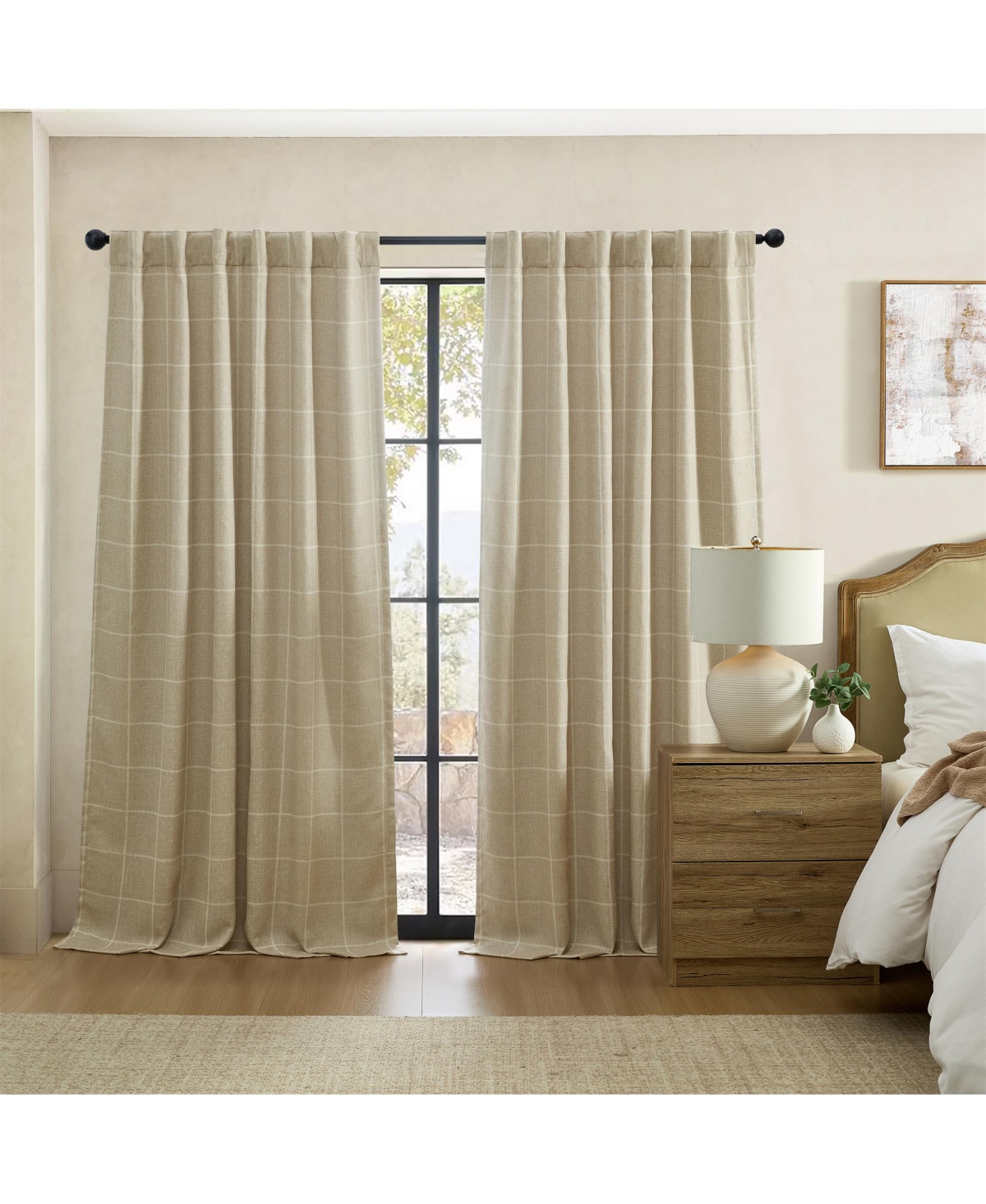 Sawyer Windowpane Plaid Blackout Window Curtain Panel - Gray