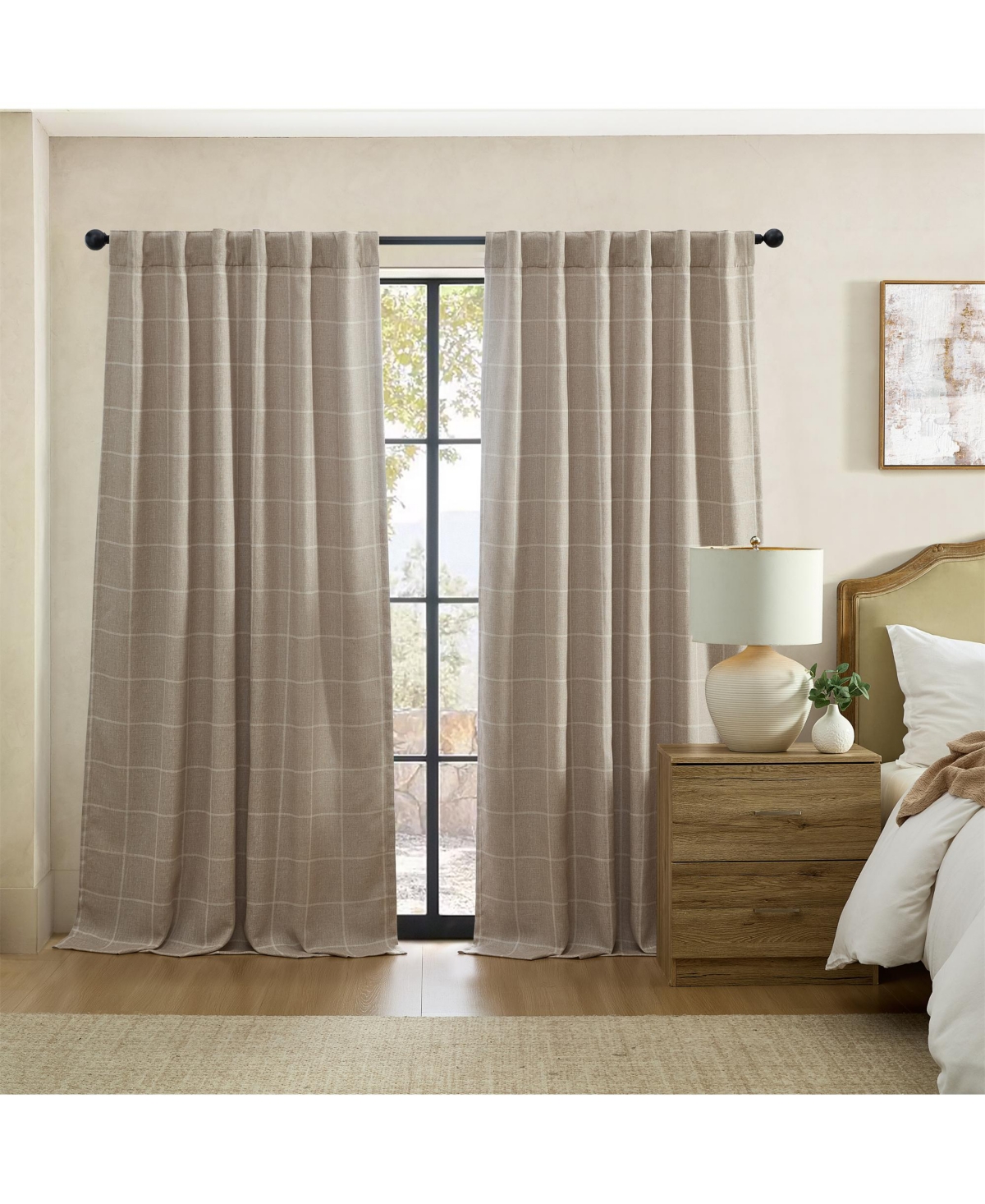 Sawyer Windowpane Plaid Blackout Window Curtain Panel - Gray