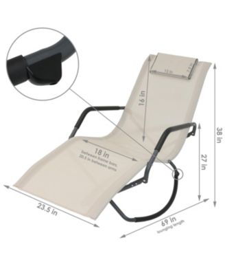 Outdoor Folding Rocking Chaise Lounge Chair with Headrest Pillows - Beige - 2pk