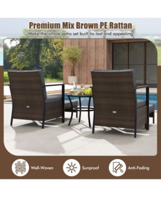 Set of 5 Furniture Set Rattan Chairs & Ottomans w/ Glass Topped Coffee Table Patio