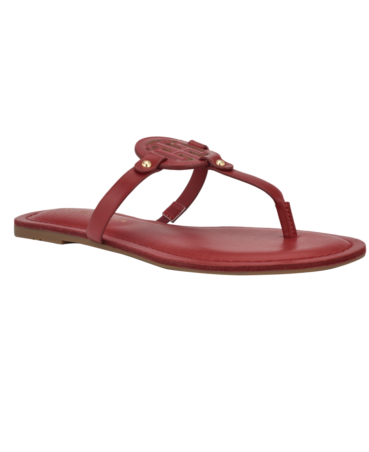 Tommy Hilfiger Women's Litzy Logo T-strap Flat Sandals In Dark Red