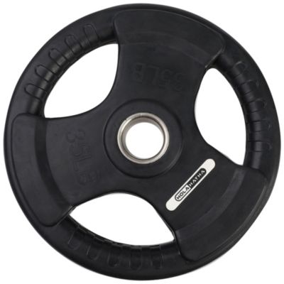 35 Pound Olympic Rubber Coated Weight Plate w/Tri Grip Handle, Black