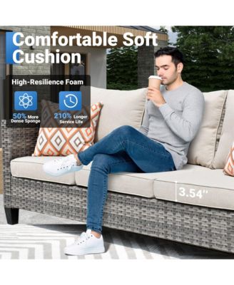 9 Piece Outdoor Patio Furniture with 3 Seat Sofa,All Weather Wicker Coversation Set with Swivel Rocking Chair,Balcony Sofa Set with Solar Nesting Tables and 54'' Fire Pit for Outside Porch Backyard Pool