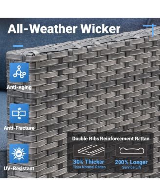 9 Piece Outdoor Patio Furniture with 3 Seat Sofa,All Weather Wicker Coversation Set with Swivel Rocking Chair,Balcony Sofa Set with Solar Nesting Tables and 54'' Fire Pit for Outside Porch Backyard Pool