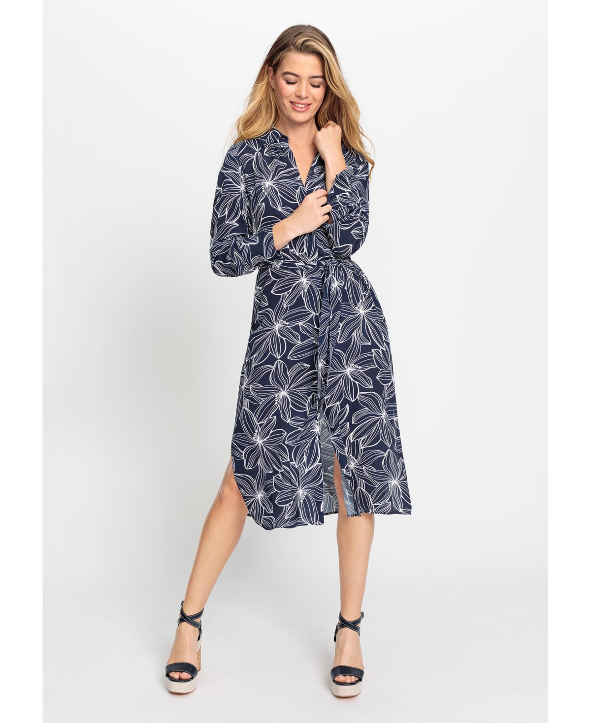 Women's Floral Shirt Dress - Ink blue