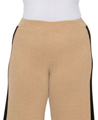 Plus Size Textured Rib Side Contrast Pants