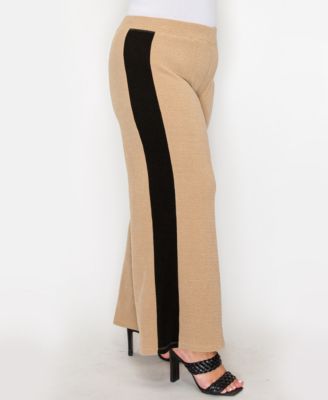 Plus Size Textured Rib Side Contrast Pants