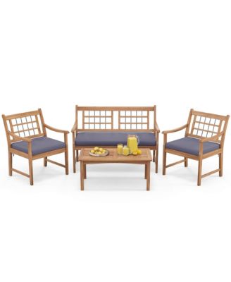 4-Piece Outdoor Furniture Set with Seat Cushions and Solid Acacia Wood Frame